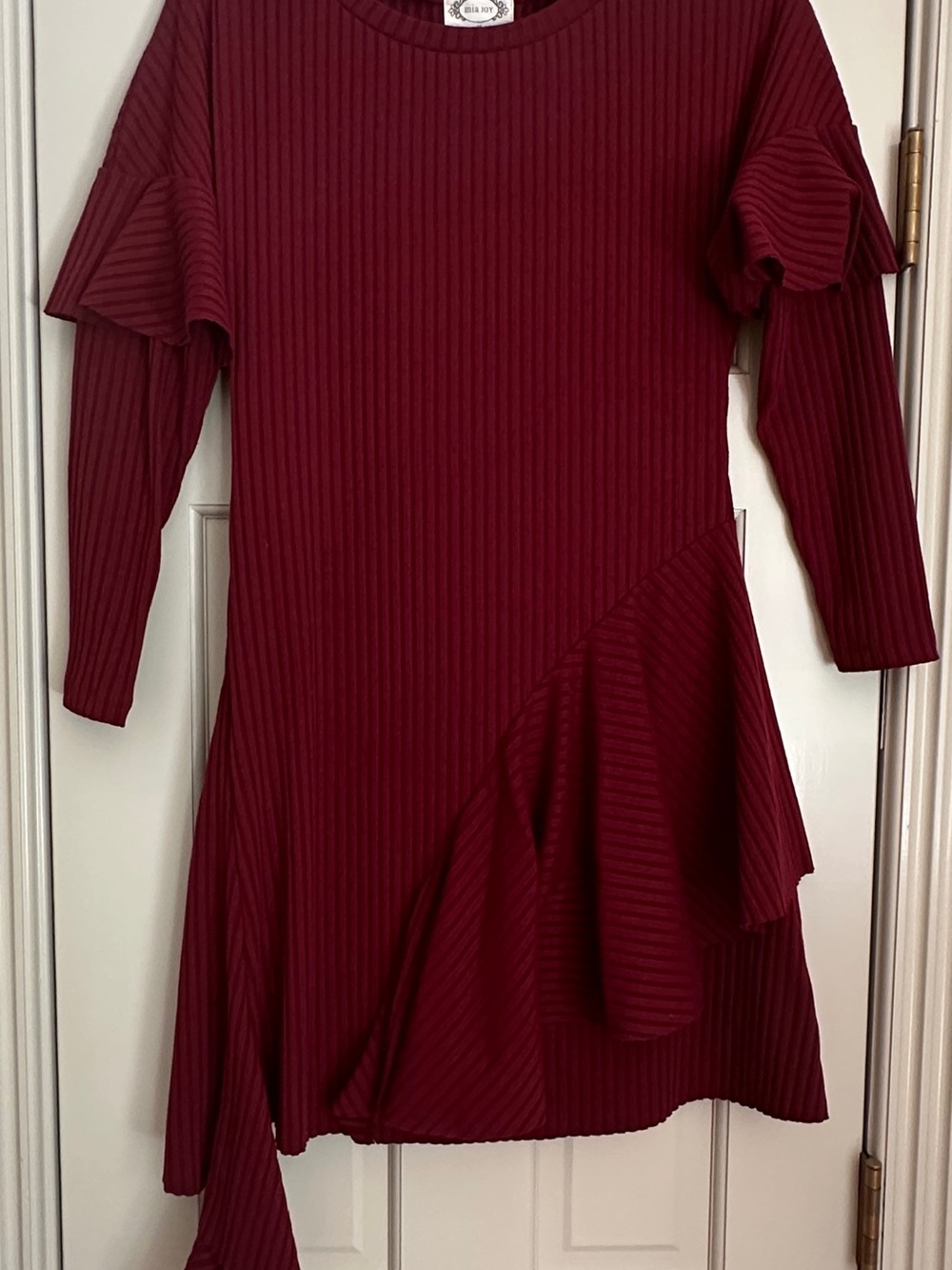 Mia Joy by Joyfolie girls Ribbed Burgundy Ruffle Dress size 12